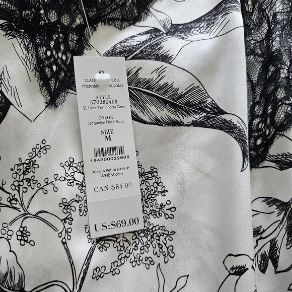 White House Black Market SL Lace Trim Floral Cami Size M - Picture 3 of 6
